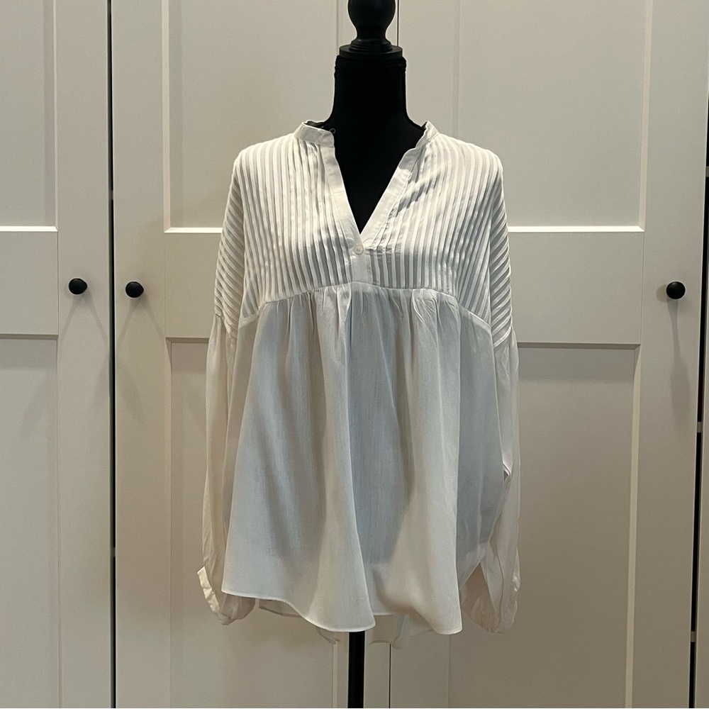 Mustard Seed White Pleated Blouse